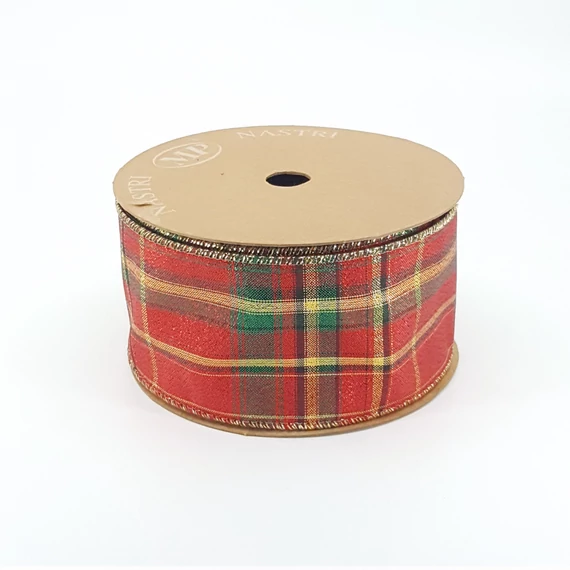 Szalag kockás 63 mm x10 m piros/arany