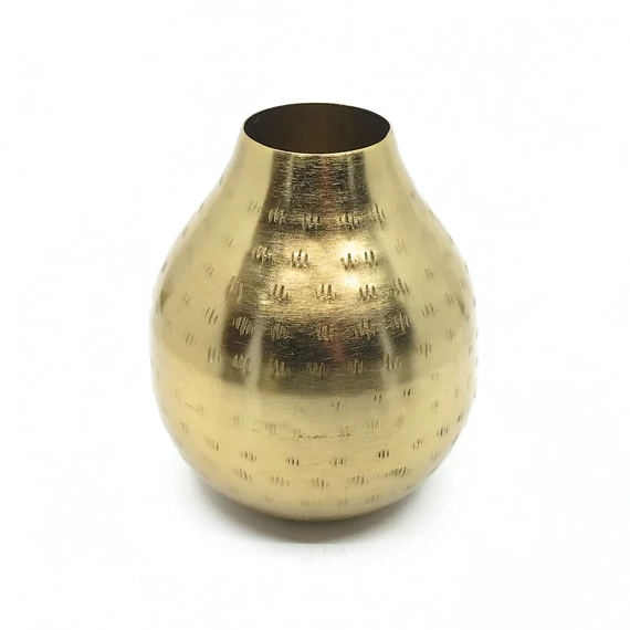Fém váza arany 15 cm, karcolt