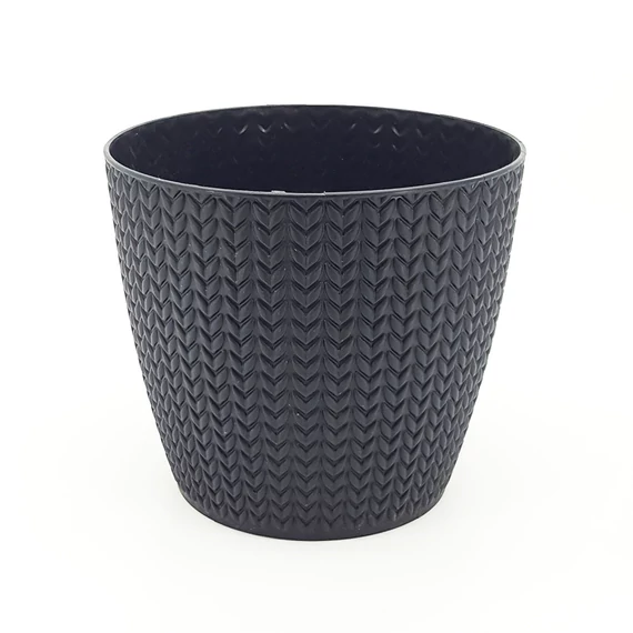 Műanyag kaspó fonott mintás színes 19 cm, fekete