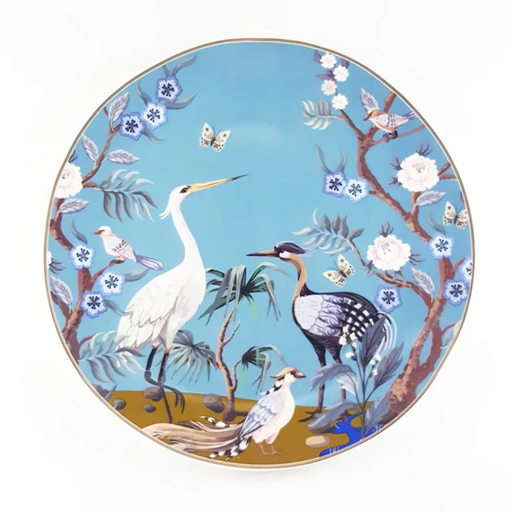 Tányér madaras 26 cm porcelán, kék