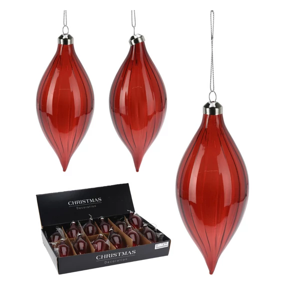Csepp üveg piros 12 cm