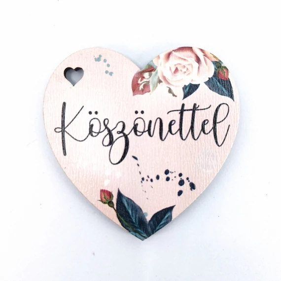 Fa tábla szív alakú 5x5 cm 5 db, "Köszönettel"