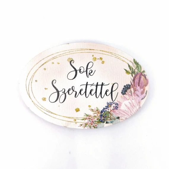 Fa tábla 6x4 cm 5 db, "Sok Szeretettel"