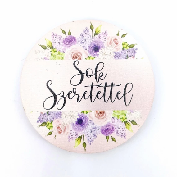 Fa tábla 5x5 cm 5 db, "Sok Szeretettel"