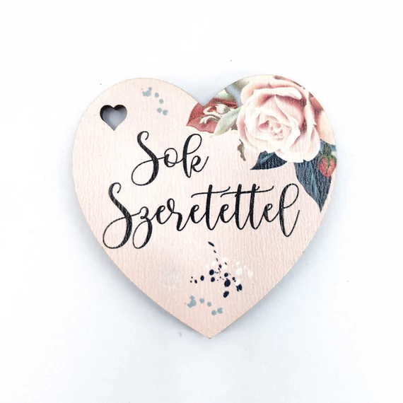 Fa tábla szív alakú 5x5 cm 5 db, "Sok Szeretettel"