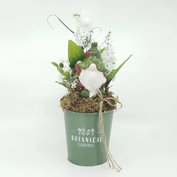 Törpe vödörben zöld dísz 35 cm