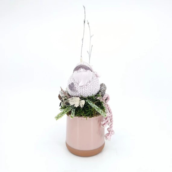 Rózsaszín asztaldísz Mikulással 19 cm