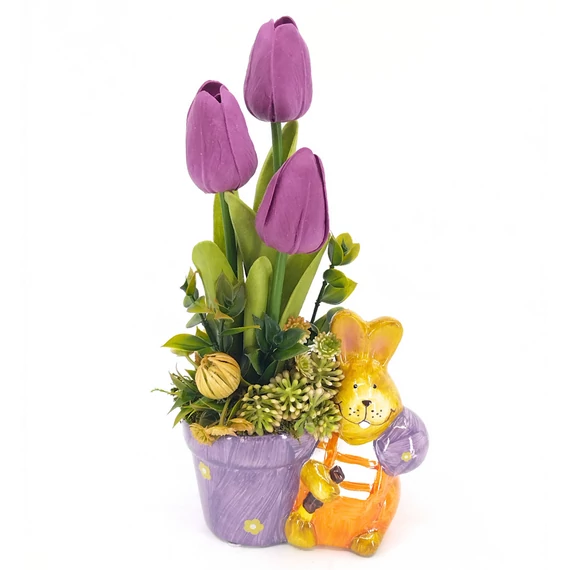 Tulipán nyuszis kaspóban lila 25 cm