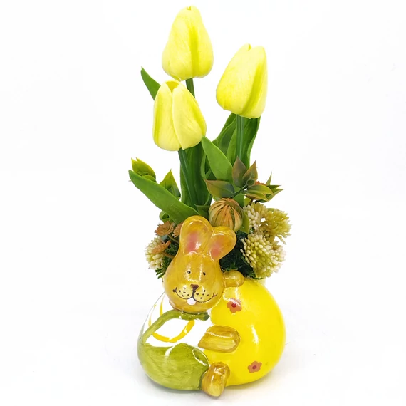 Tulipán nyuszis kaspóban sárga 25 cm