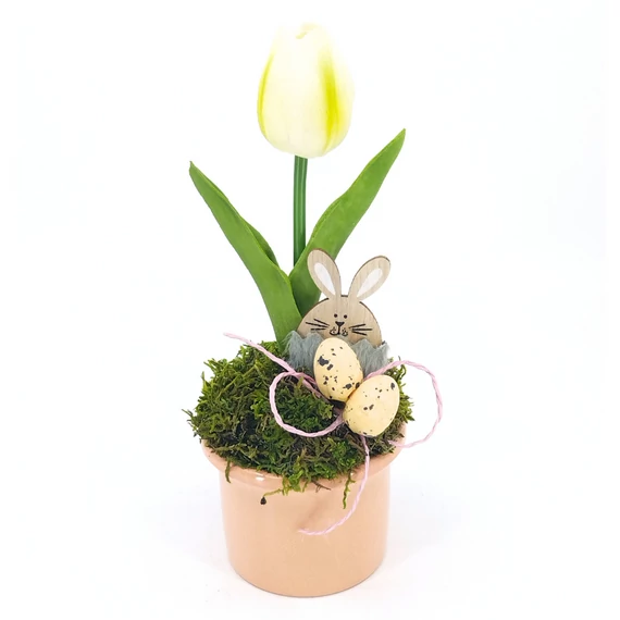 Húsvéti asztaldísz tulipánnal krém 22 cm