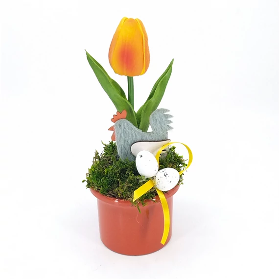 Húsvéti asztaldísz tulipánnal narancs 22 cm