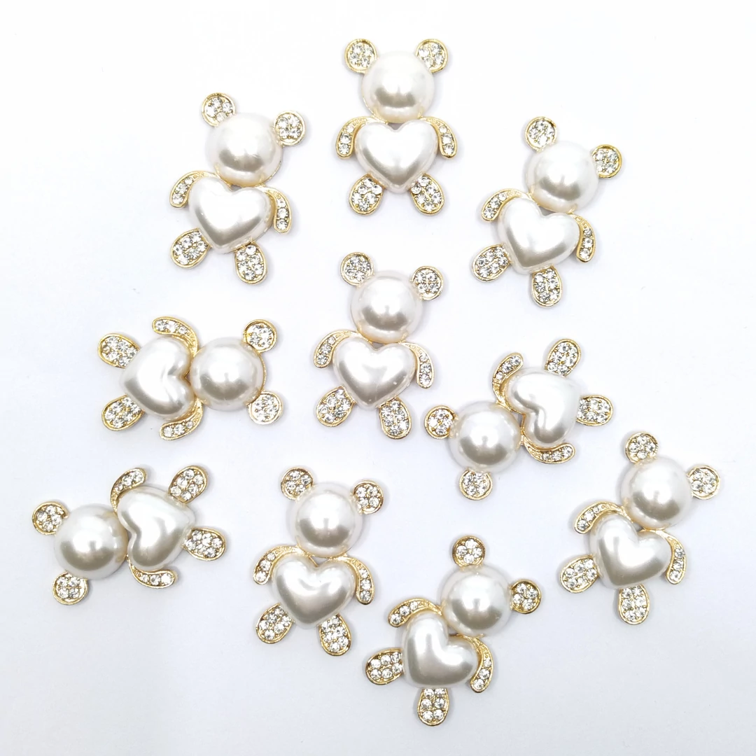 Strasszos bross maci szívvel 10 db 2.3x3.5 cm, arany