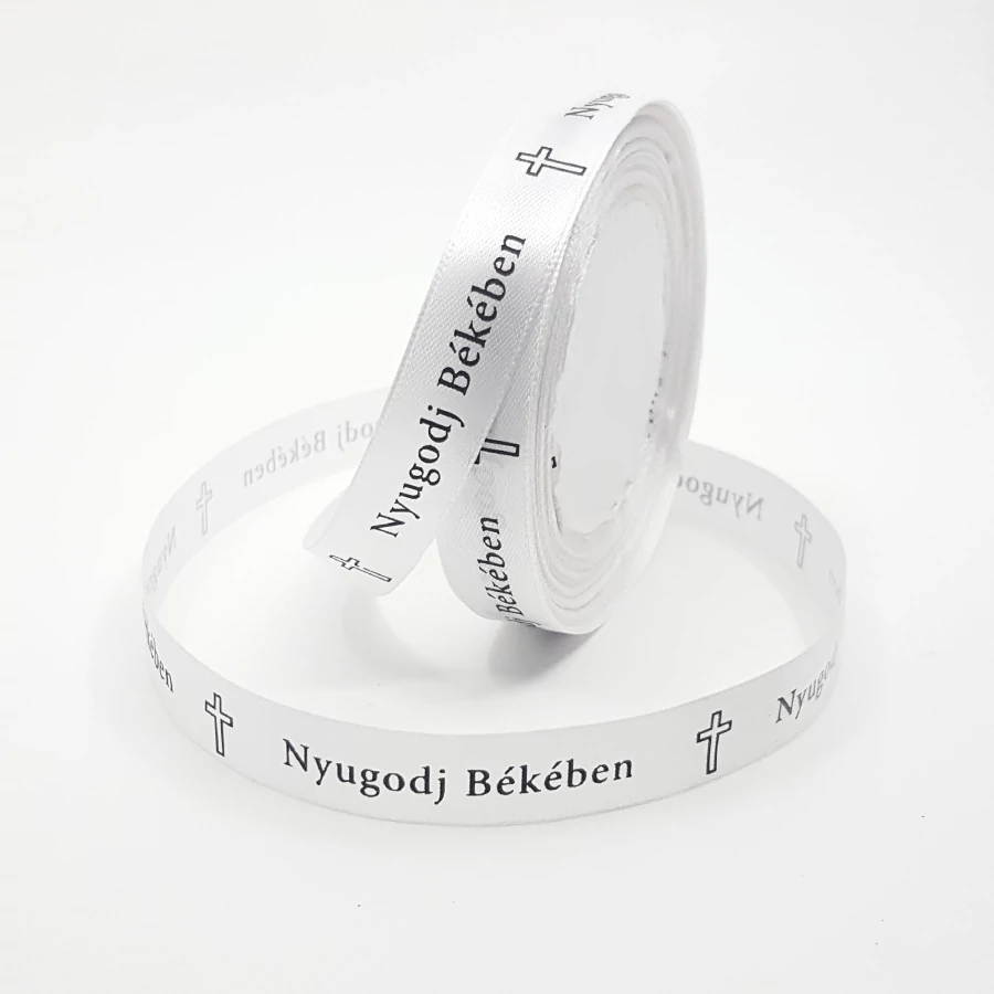 Szatén szalag felíratos 3,8 cm 20 m, fehér