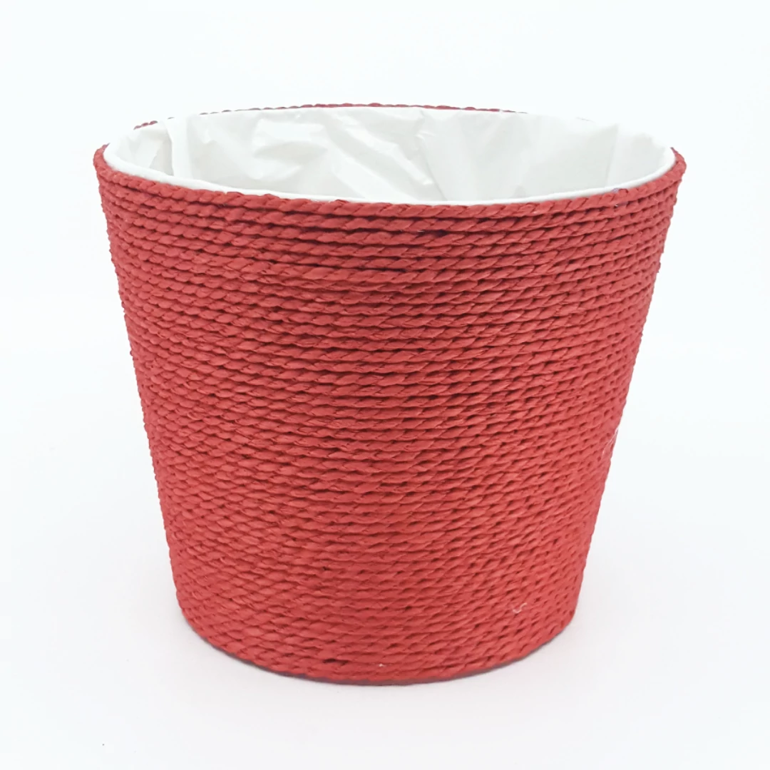 Színes fonott cérna kaspó 18 cm, piros