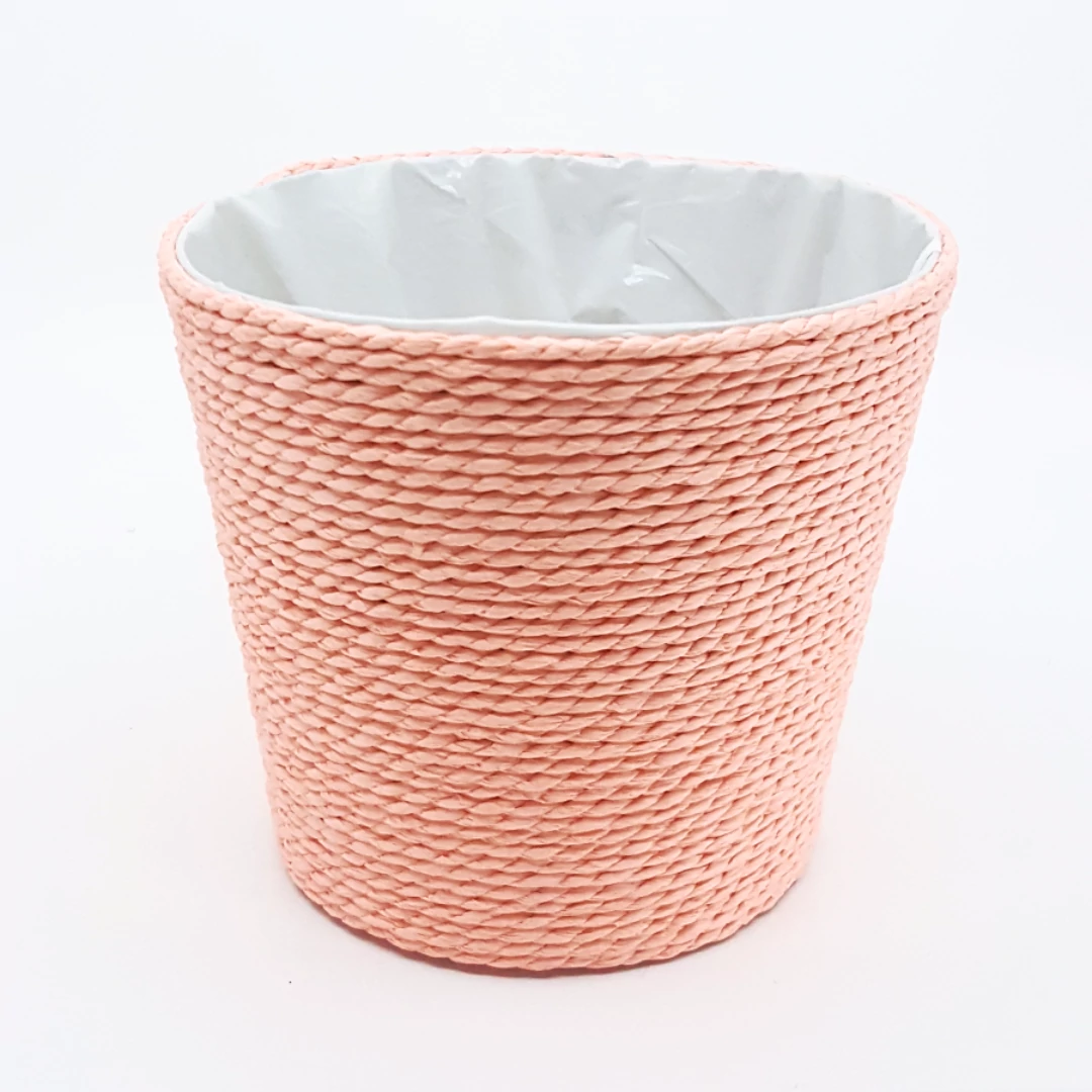 Színes fonott cérna kaspó 15 cm, rózsaszín