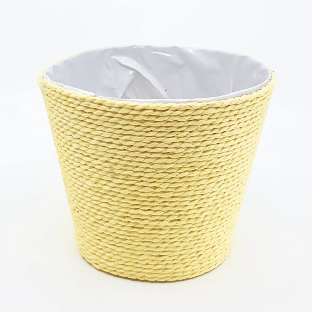 Színes fonott cérna kaspó 15 cm, sárga