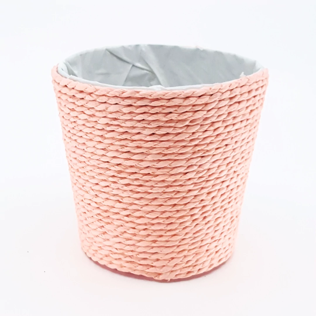 Színes fonott cérna kaspó 10 cm, rózsaszín