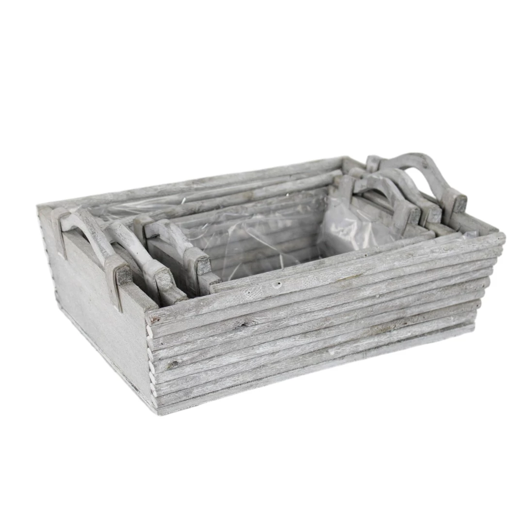 Fa láda szürke A271 3db/szett, 26x17x9/12 cm + 32x22x10/13 cm + 38x28x11/15 cm