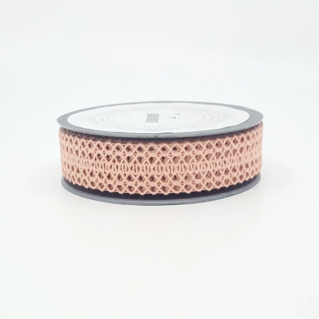Csipkés szalag 2,5 cm 10 m, pasztell rózsaszín