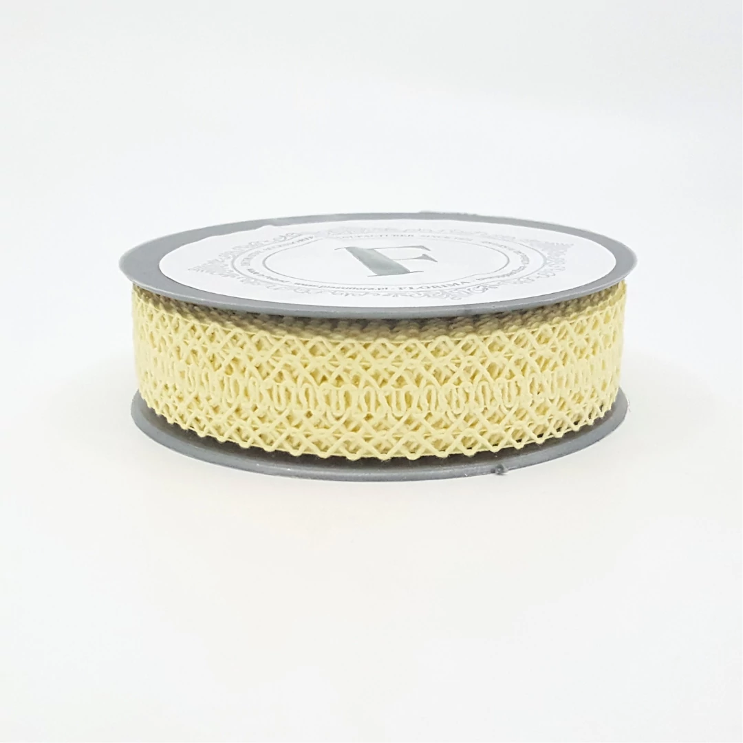 Csipkés szalag 2,5 cm 10 m, pasztell sárga