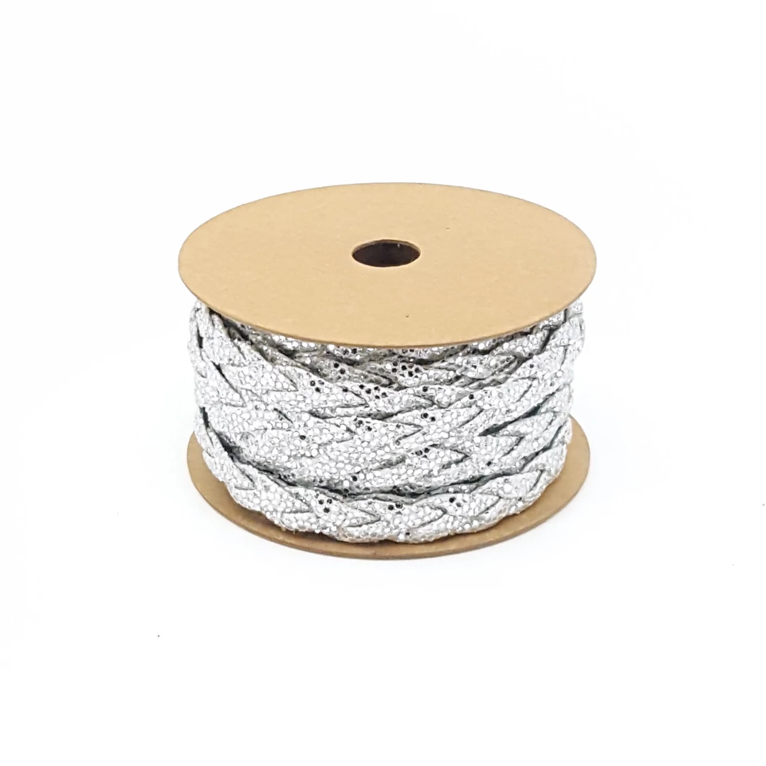 Glitteres fonott zsinór 10 mm 5 m, ezüst
