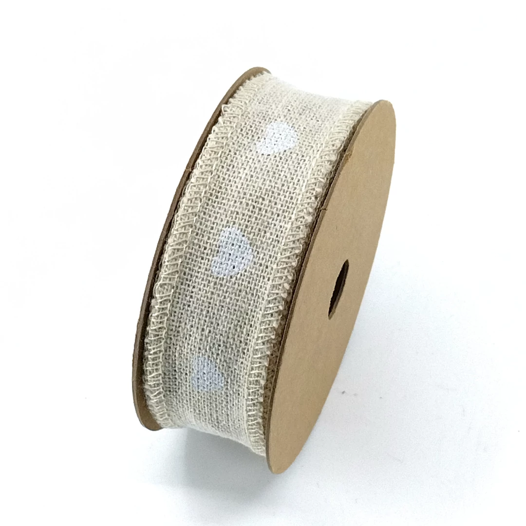 Fehér szíves juta szalag 25 mm 5 m