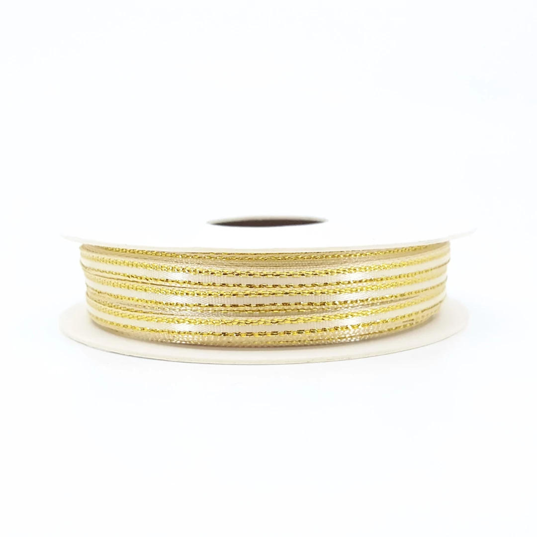 Szatén szalag 3 mm 10 m krém + arany