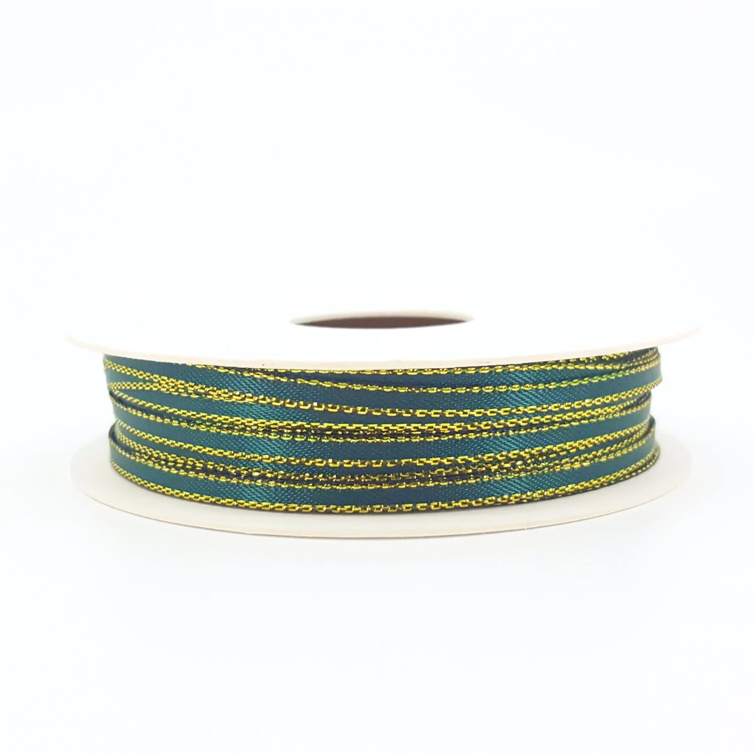 Szatén szalag 3 mm 10 m zöld+arany