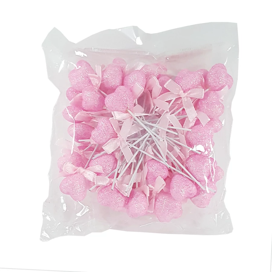 Pálcás szív 11 cm rózsaszín 50 db/csomag