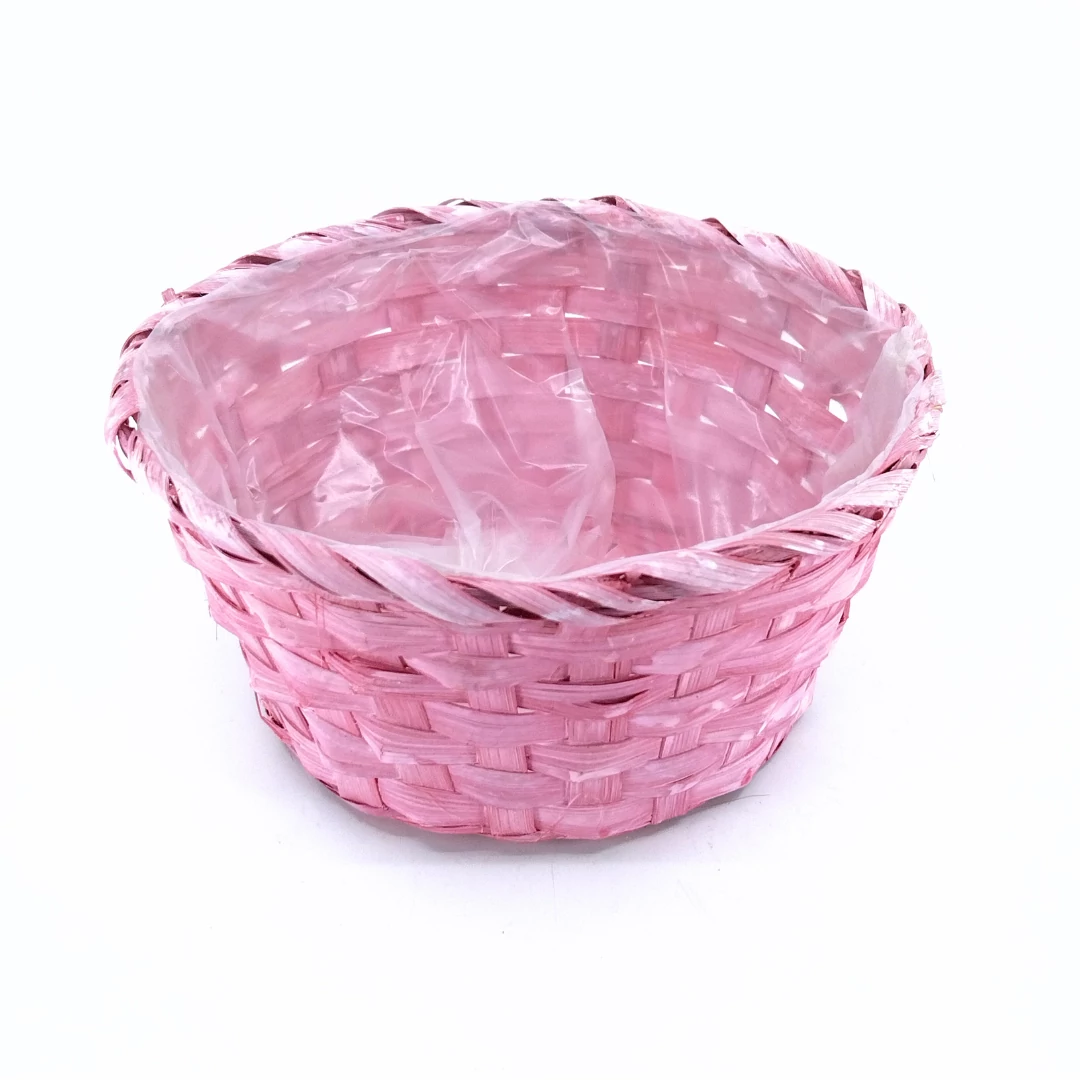 Rózsaszín háncs kosár bélelt 20 cm