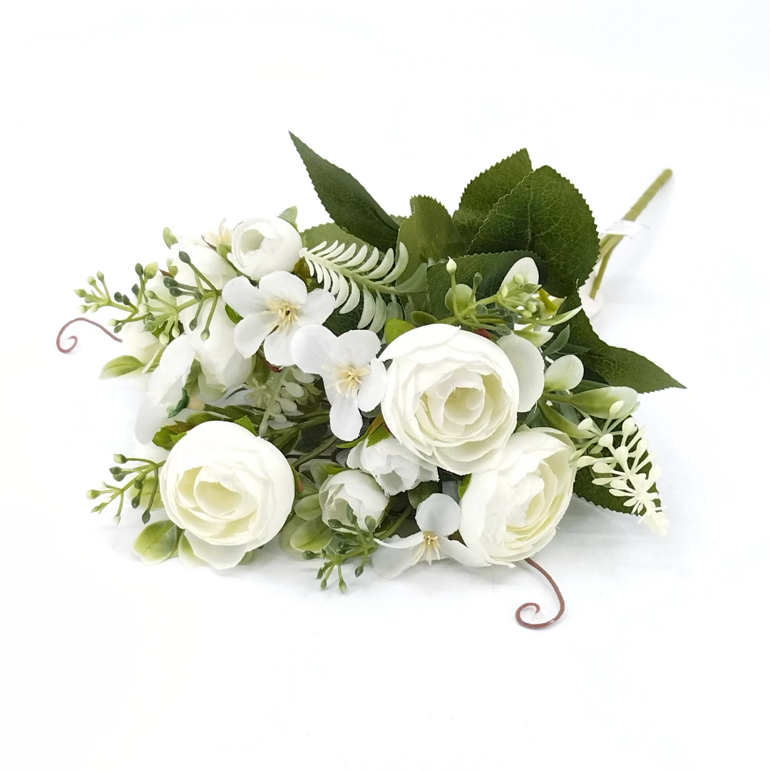 Ranunculus x5 + zöldek 31 cm, fehér