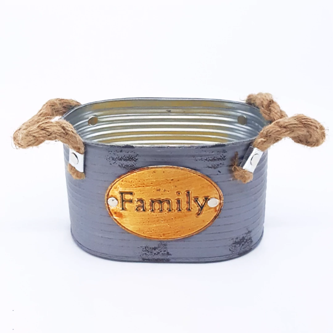 Bádog kaspó ovál Family 10 cm, szürke