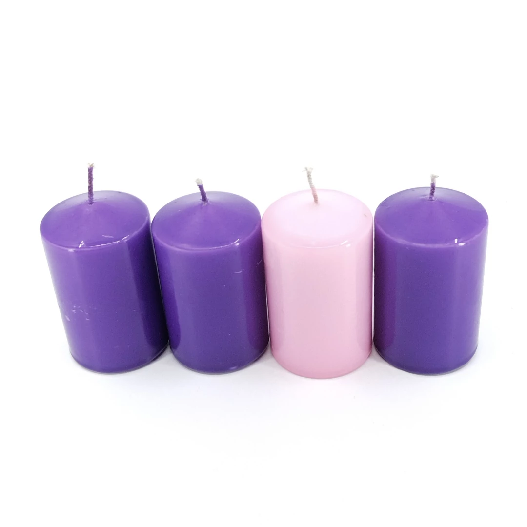 Adventi henger gyertya 4 db-os 50x70 mm, 3 lila + 1 rózsaszín