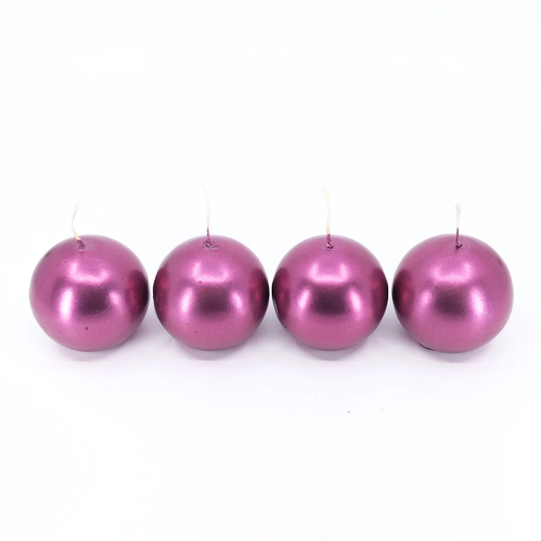 Gömb gyertya mártott 6 cm METÁL 4 db-os, magenta