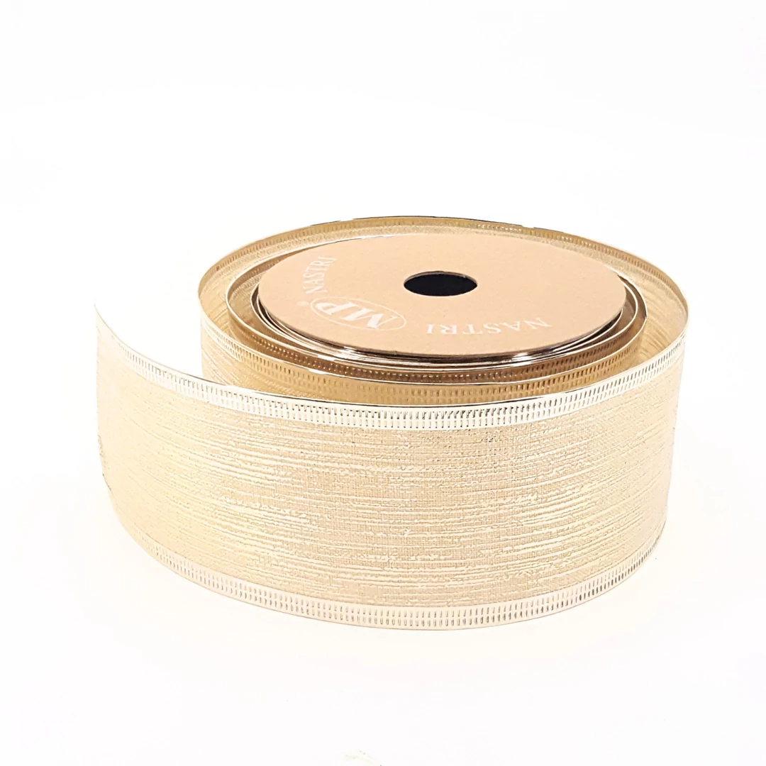 Szalag csillogós textil63mmx10m krém
