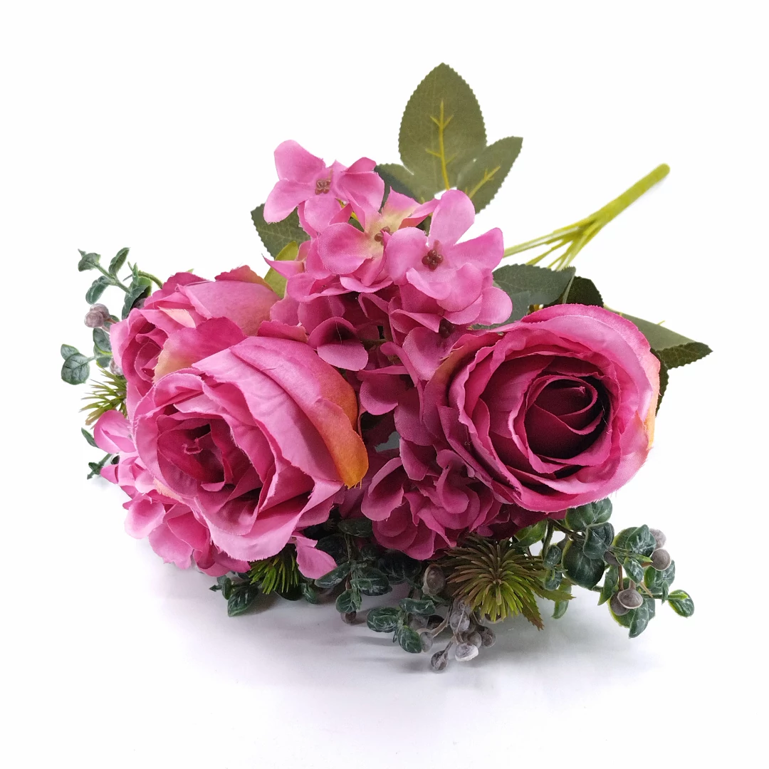 Rózsa+hortenzia pasztel csokor 43 cm, magenta