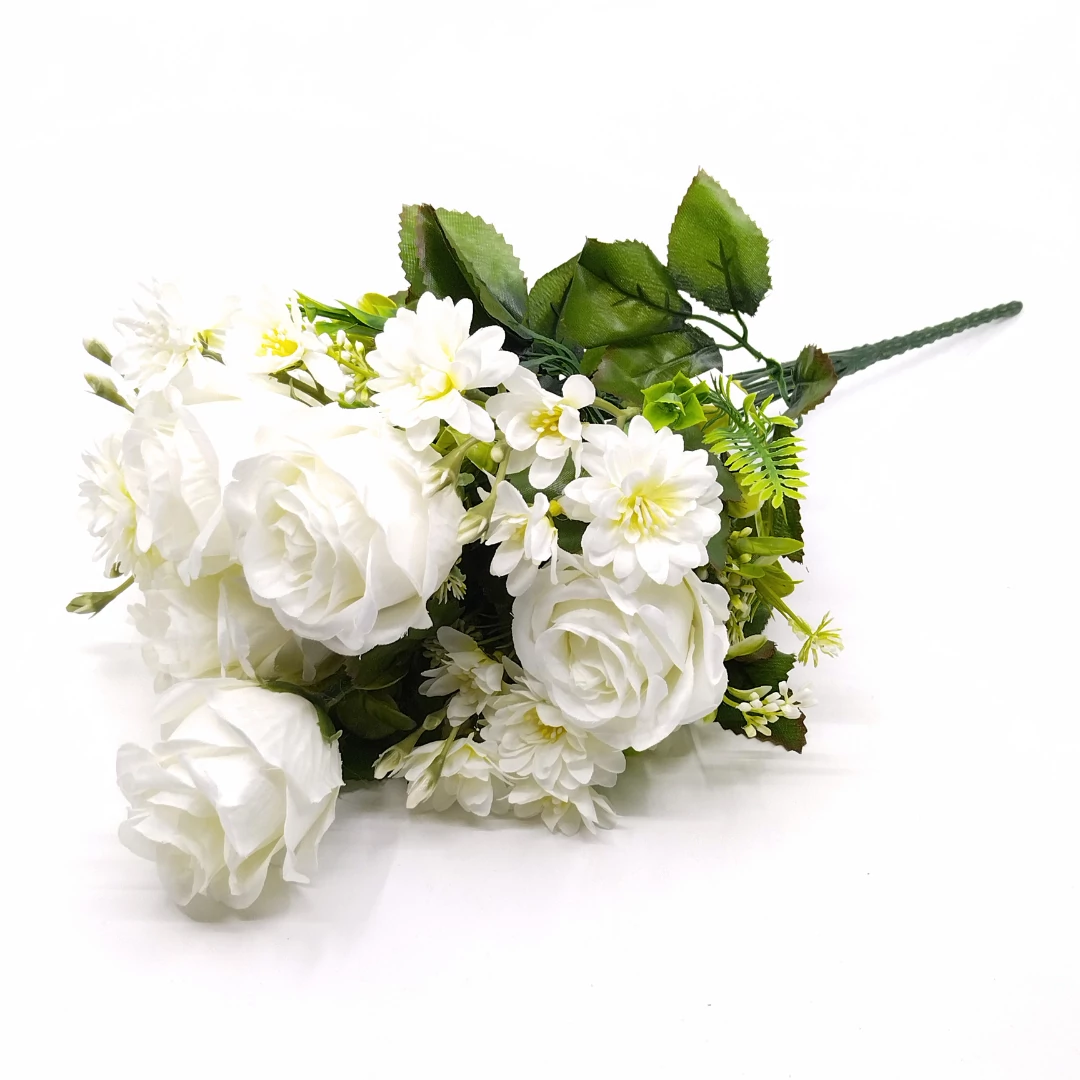 Rózsa + virág x12 +zöldek 50 cm H70848, fehér