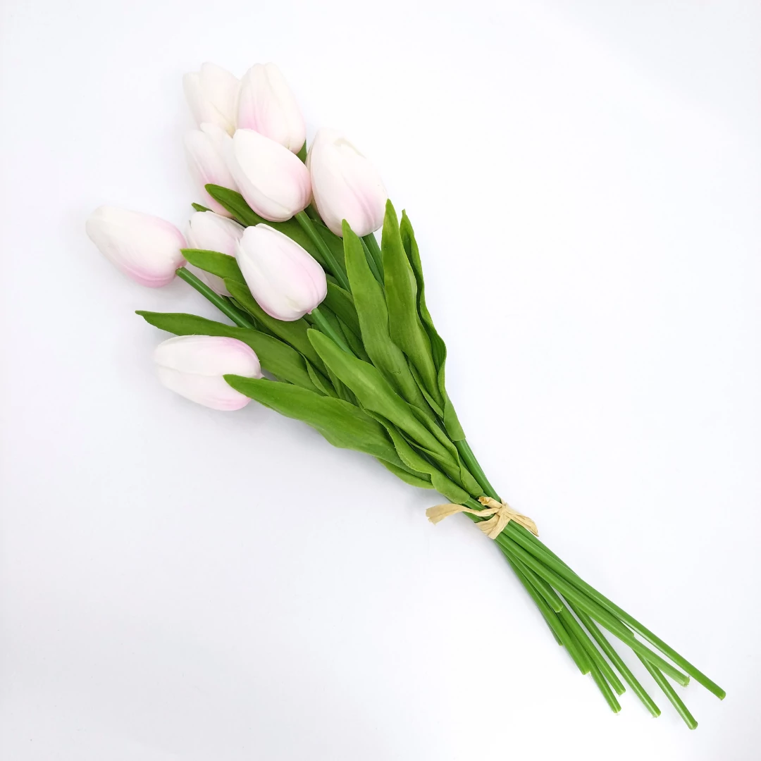 Tulipán x10 selyem kötegelt 40 cm, rózsaszín-fehér