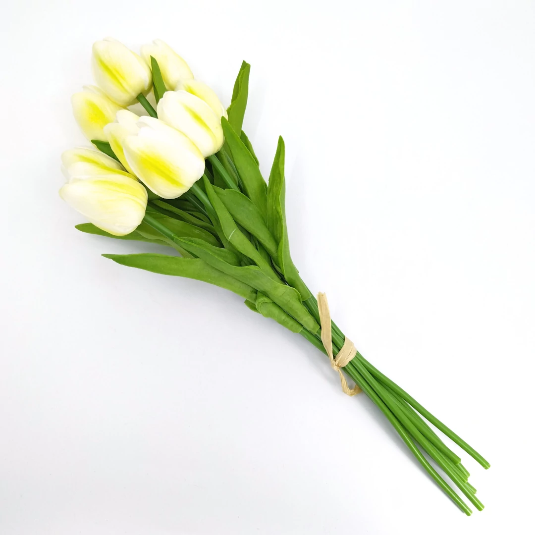 Tulipán x10 selyem kötegelt 40 cm, sárga-fehér