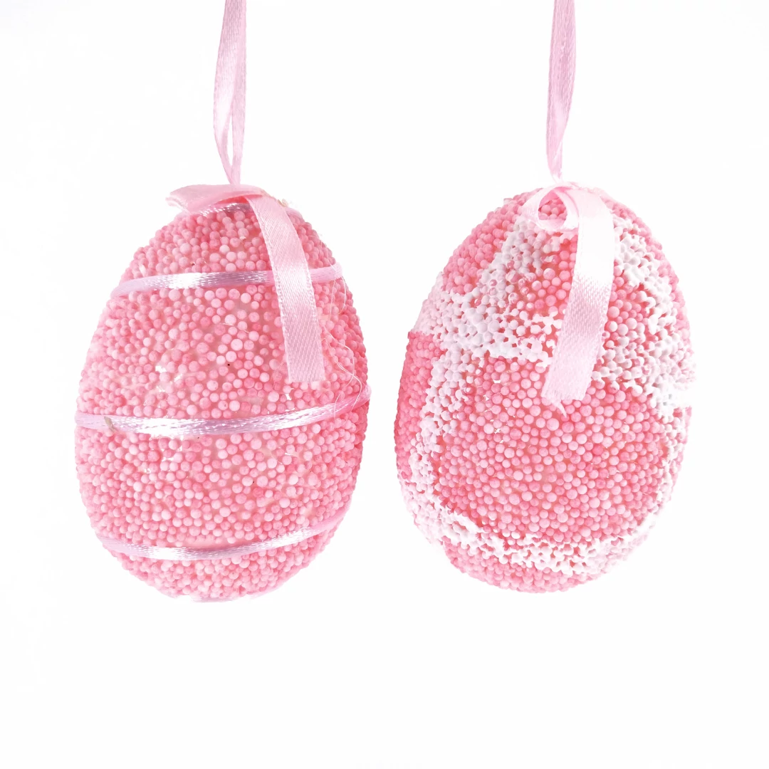 Tojás gyöngyös 8 cm 2 db-os, rózsaszín