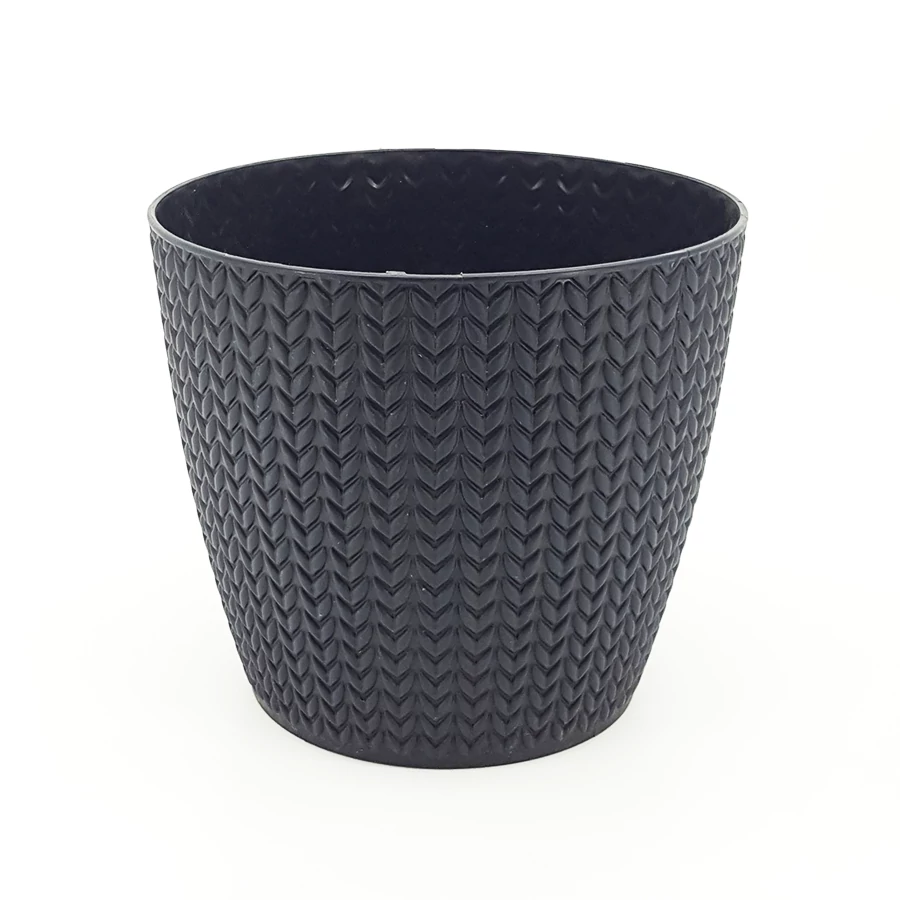 Műanyag kaspó fonott mintás színes 19 cm, fekete