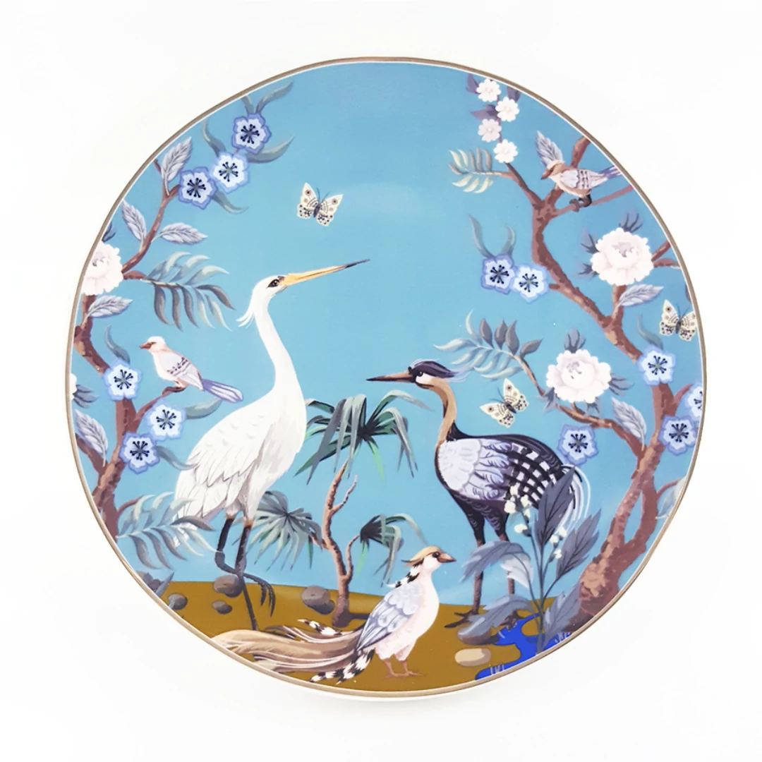 Tányér madaras 26 cm porcelán, kék