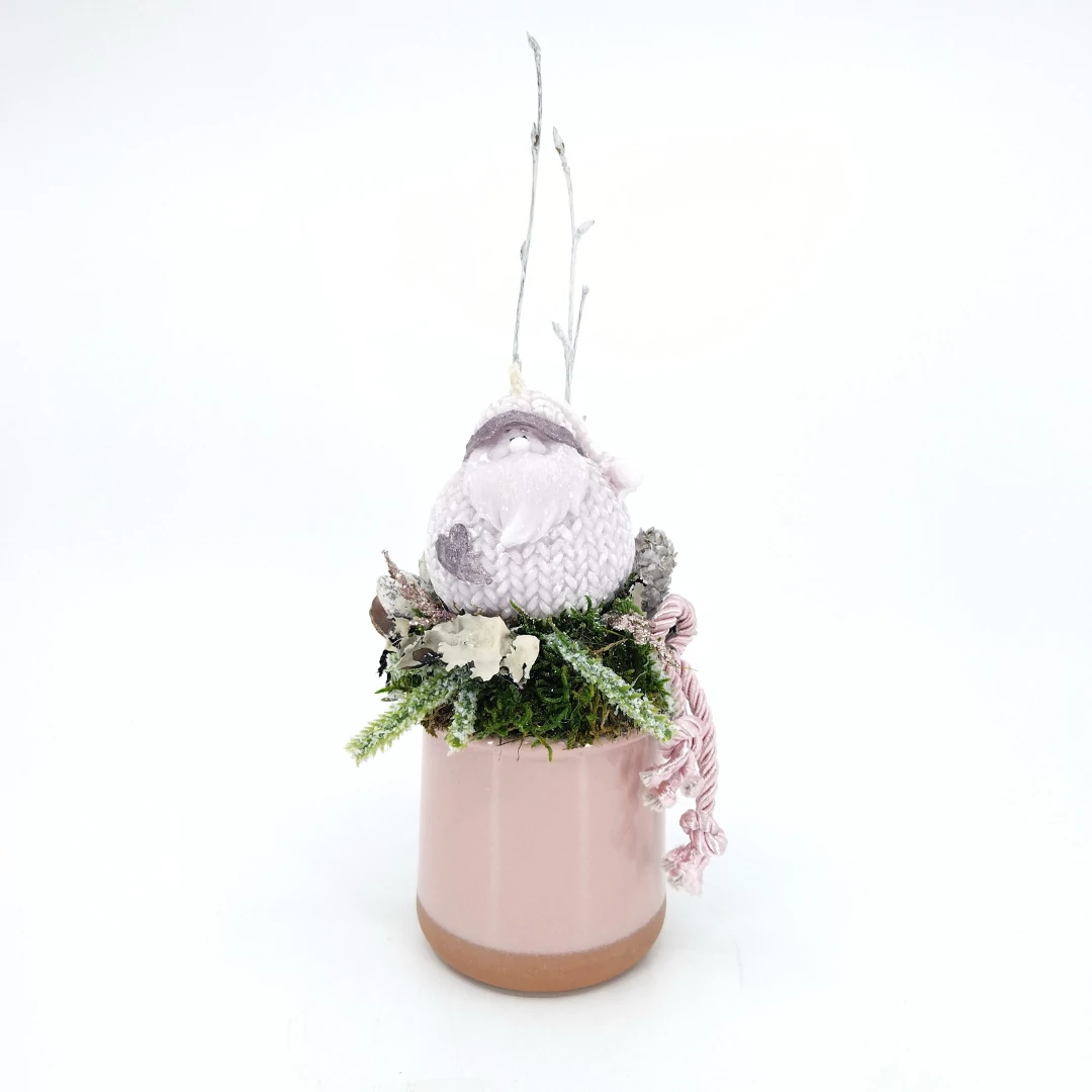 Rózsaszín asztaldísz Mikulással 19 cm