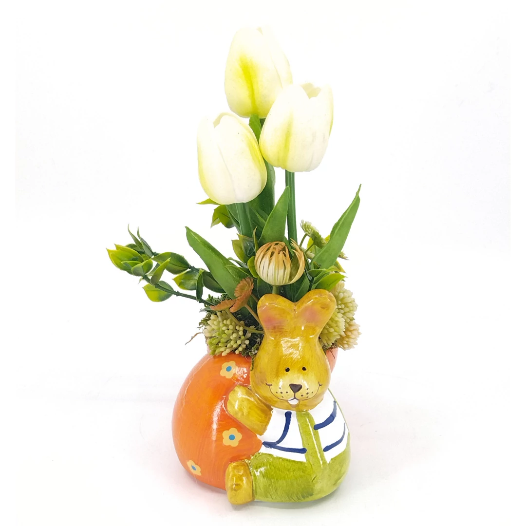 Tulipán nyuszis kaspóban narancs 25 cm