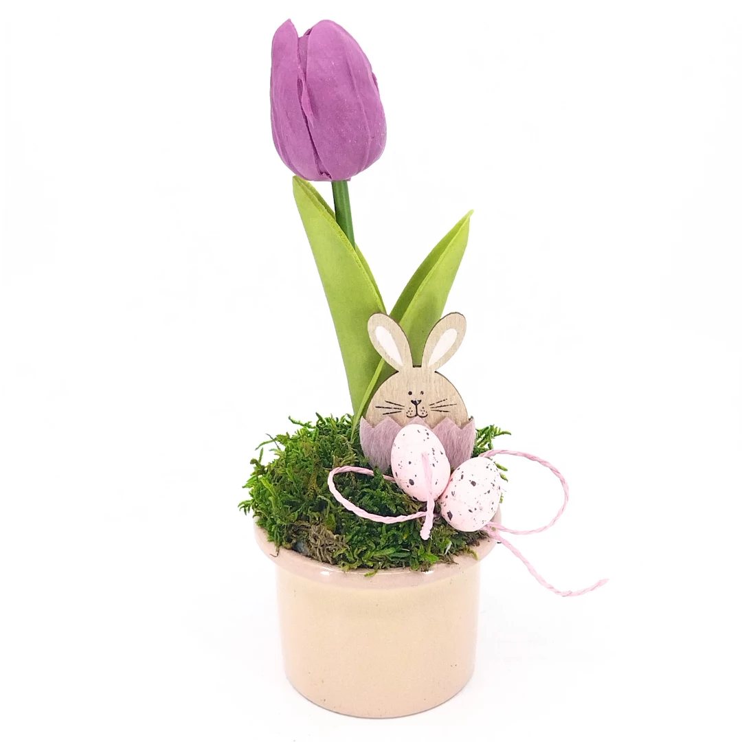 Húsvéti asztaldísz tulipánnal lila 22 cm