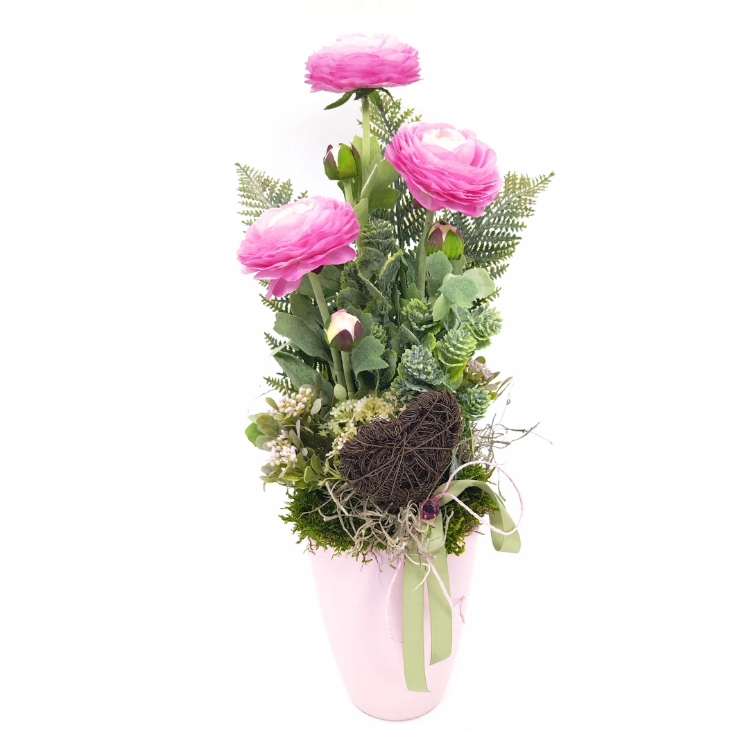 Boglárkás rózsaszín asztaldísz 40 cm